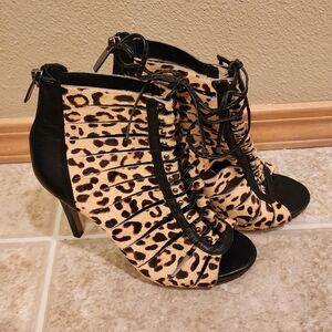 Vince Camuto Fionna Leopard Print Lace-Up Heels